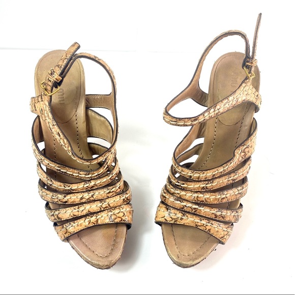 MIU MIU by PRADA Blush Snakeskin Platform Sandals - Picture 2 of 9